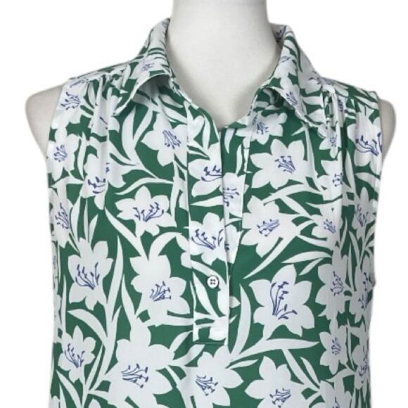 Cabi Top #6099 Collared V-neck Sleeveless Green White Floral Women’s Size Small - Picture 6 of 12